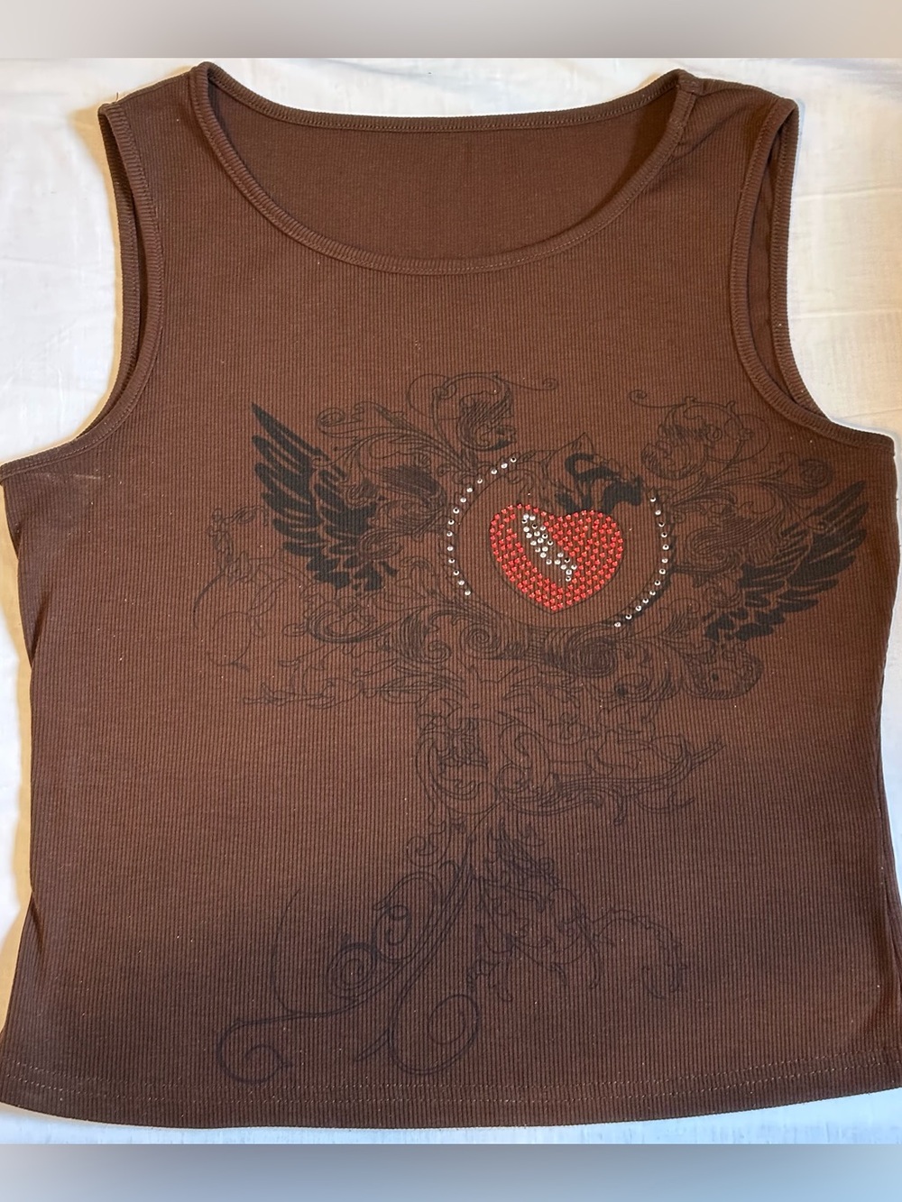 Y2K Brown Statement Tank Top (Ribbed)